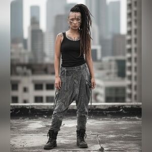 Thaluta Gray Cyberpunk Grunge Harem Pants 100% Cotton Drop Crotch Small Medium